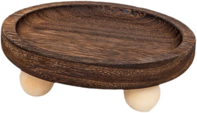 Vaveren Wooden Riser Tray Holder Plate Organization Serving Pedestal Stand Jewelry Display for Cabinet Fireplace Kitchen Counter , 13cmx13cmx4.5cm