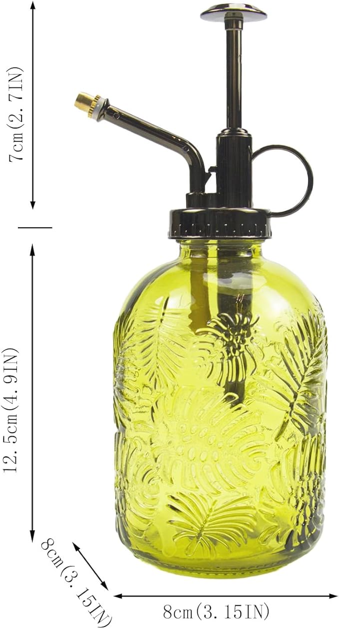 Glass Plant Mister Water Spray Bottle Small Watering Can for Indoor Plants Vintage Style Houseplant Gardening Tools for Succulent Flower (Yellow Green)