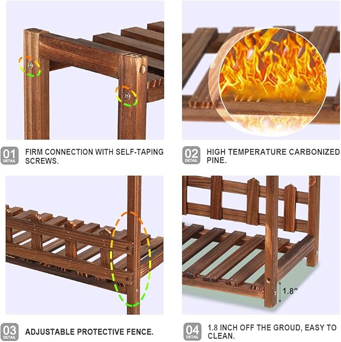 Ufine 3 Tier Wood Plant Stand Vertical Plant Display Shelf Indoor Ourdoor Plant Rack, Balcony Living Room, Kitchen, Porch Organizer Plants Holder