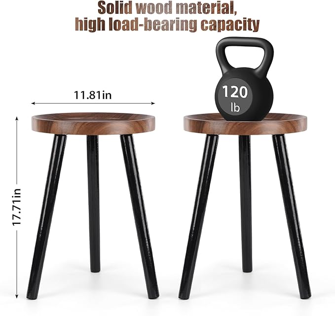 Indoor plant stand, walnut-colored medieval-style wooden plant table, tall planter stand, modern round side table, suitable for living room, bedroom, and balcony decoration (2 pcs)