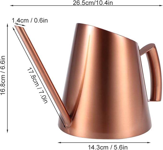 Copper Colored Watering Can, Long Spout Watering Can Vintage Watering Can Decorative Watering Can Pot Capacity 45 Oz/1.3L/0.3 Gallon for Indoor Plant Flower Watering