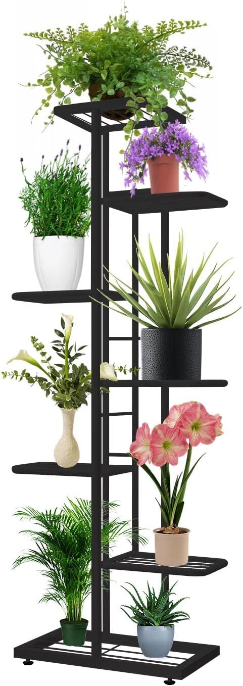 MTB Garden 7 Tier Metal Plant Stand for Indoor Outdoor Flower Pot Display Planter Shelf, Charcoal Grey