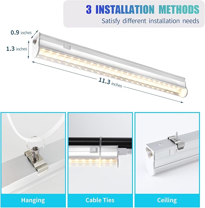 Hywyimlait 1FT Indoor Plant Grow Light, Full Spectrum Sunlight, T5 Grow Lamp with Side Switch, LED Growth Light Bulb, Plug and Play, Easy Installation, Suitable for Greenhouse Seedlings, 4 Pack