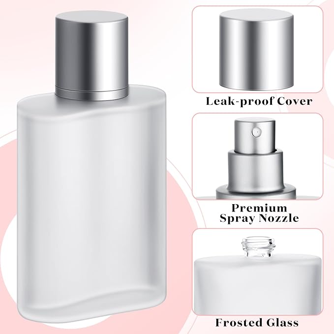 Tessco for you 12 Pcs 50/100ml Frosted Glass Bottle Perfume Atomizer Refillable Spray Empty Perfume Dispenser Fine Mist Atomizer Cosmetic Container for Travel Men Women (1.7 Ounces,Silver Gray)