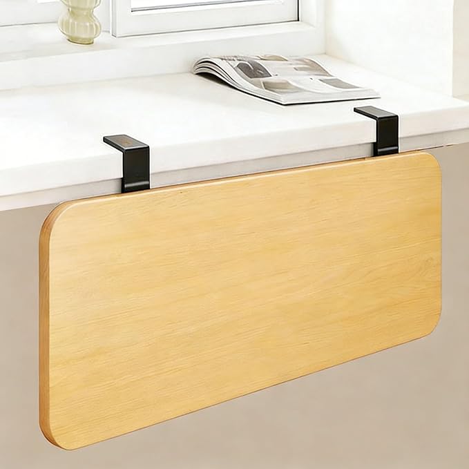Clamp Window Sill Plant Shelf Foldable, No Drill Desk Extender Tray Space Saving, Wood Window Sill Extender Removable, Countertop Gap Rack(Wood,50x20cm(19.7x7.9in))
