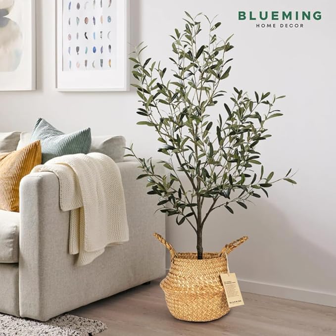 Blueming Home Olive Tree Basket – Wicker Seagrass Planter for Tall Indoor Fake Plants, Decorative Rattan Basket for Houseplants, Snake Plant, Monstera, 7-8 Inch Pots (Original, Medium)