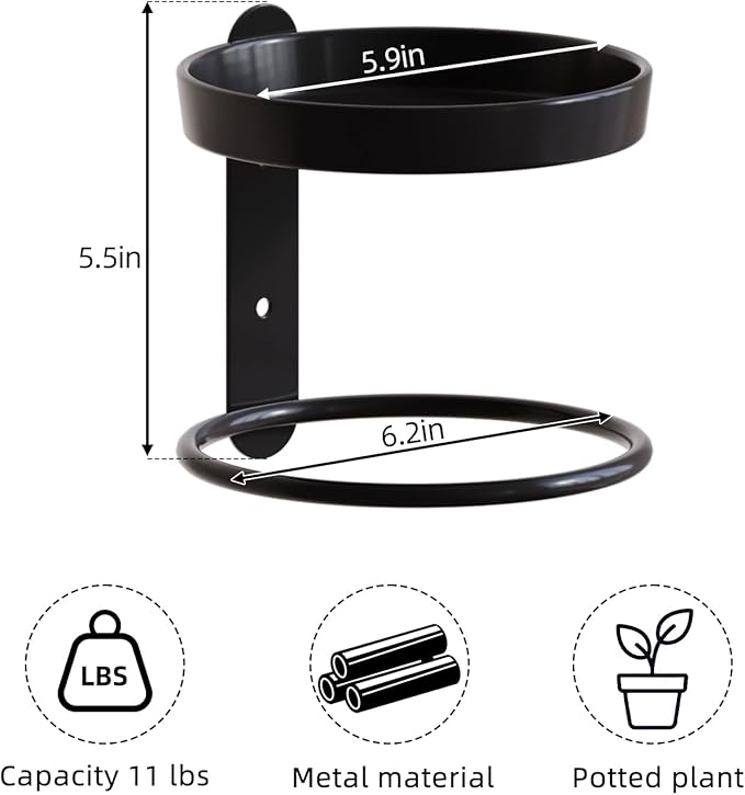 Metal Wall Plant Holder for Indoor Plants, Modern Stylish Wall Decor, Space-Saving Vertical Shelf for Home, Garden & Office 3 Pack Black