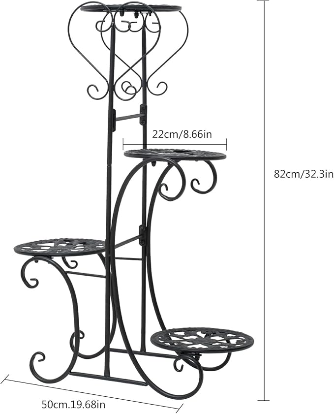 Metal Plant Stand Indoor & Outdoor Wrought Iron Plant Stands Flower Pot Holder Shelf for Multi Plants, Flower Holder Racks for Patio Garden, Living Room, Corner Balcony (4 Tier)