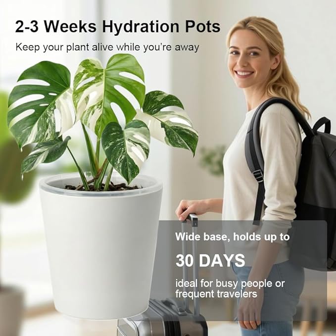 4 Pack of 7 and 5" Double-Layer Self-Watering Pot with Clear Nursery Pot - Indoor Planter with Drainage for Root Visibility,semi Hydro pots for repotting Orchids,Aroid or Monstera,White