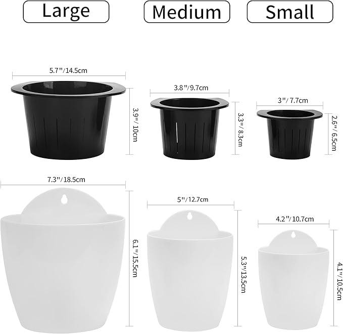 6 Pack Hanging Planter Wall Planter Self Watering 5 inch Plant Pot with Hardware Vertical Planter Outdoor Indoor Plants Herb Garden Home Décor Kitchen Balcony Railing Shelf Fence (Medium)