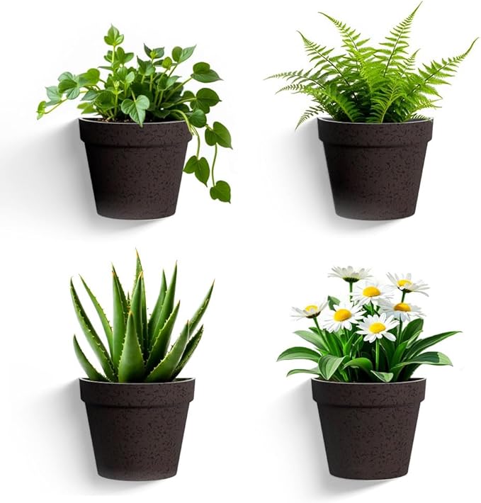 Asnext 2 Pack Plastic Wall Planter for Indoor Plants, 7.5 Inch Hanging Wall Planter Pots, Wall Mounted Succulent Planters (Iron)