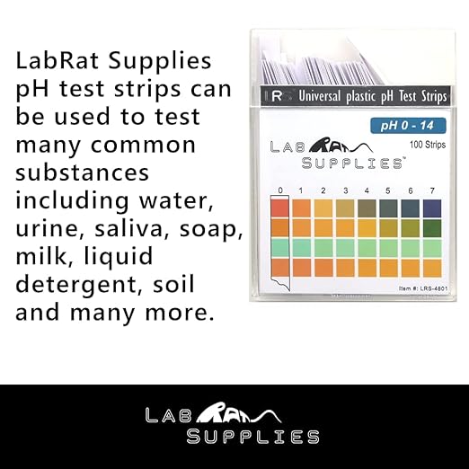 Plastic pH Test Strips, Universal Application (pH 0-14), 100 Strips | for Saliva, Soap, Urine, Food, Liquids, Water with Soil Testing, Lab Monitoring, etc.