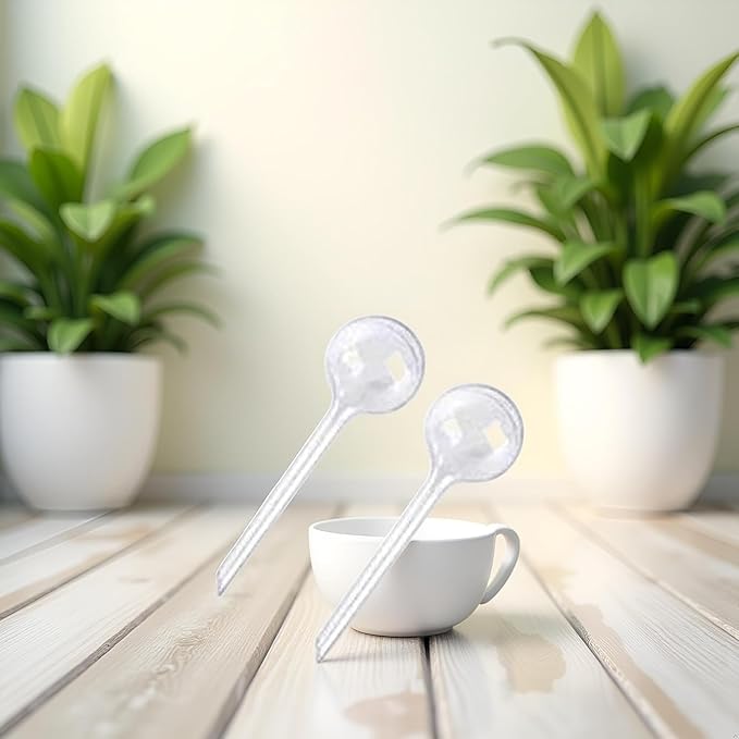 Plant Watering Globes, 2Pcs Plastic Plant Automatic Water Bulbs Flower Self Feeder Balls Irrigation Device Auto Waterer Planter Insert Stakes for Indoor Outdoor Garden Potted