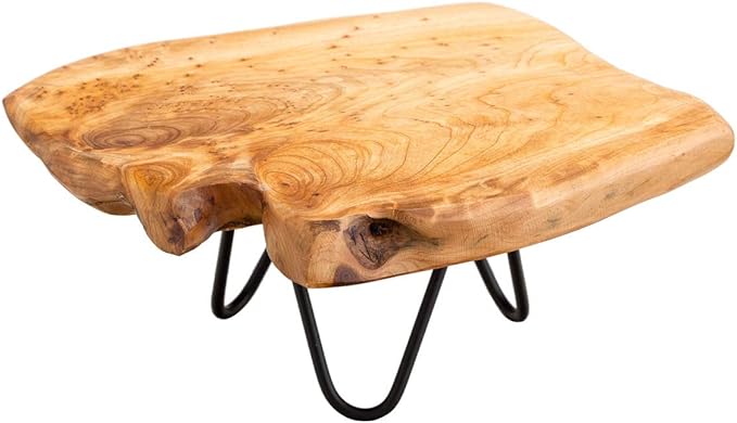 TJ Global Natural Edge Wooden Stand with Hairpin Legs for Displaying Cakes, Plants, Candles, Decor (L10 x W9 x H5)
