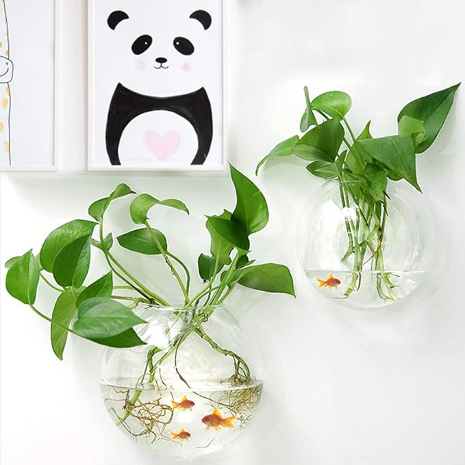 MOTUZP 2PCS Wall Hanging Plant Terrarium, Clear Acrylic Globe Flower Vase for Air Plants Succulents, Wall Mounted Bowl Fish Tank Clear Flower Pot for Succulent Plants, Air Plant