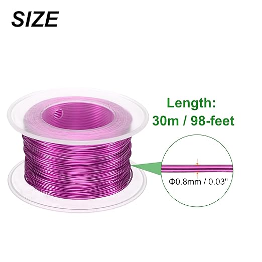 HARFINGTON Bonsai Wire Anodized Aluminum Training Wire Roll 0.8mm Gauge 98ft Length Bendable Bonsai Tree Kit for Garden, Horticulture, Landscape, Planting, Dark Pink