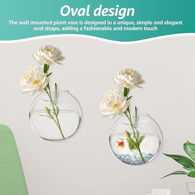 Wall Vases, Wall Hanging Planter Propagation Station, Glass Walls Vase for Flower Propagating Hydroponics Plants, Home Office Decor Present (2 Pcs)