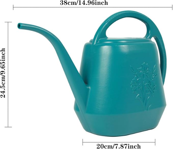 Watering Can 1 Gallon with Comfortable Handle, Flower Patterns Watering Can Indoor Plants, Plastic Long Spout Watering Can for House Plants Succulent Bonsai Garden Flower Outdoor (Light Blue)