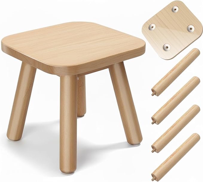 Wooden Step stools, Plant stools, Small Wooden stools with Four Detachable and Assembled Legs,offering Good Balance. (Wood Tone)