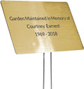 Outdoor Metal Garden Sign, Label, or Memorial. 4 x 2" or 6 x 4" sign with rounded corners and a 10" stake. Materials Include: Stainless Steel, Brass, Copper, Bronze and Titanium. (Brass, 4 x 6")