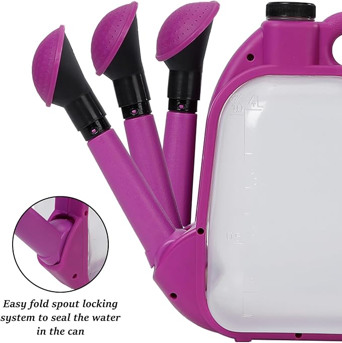 4L Foldable Watering Can with Rotating Nozzle & Long Spout for Plants, Indoor Outdoor Gardening, Clear Plastic-Purple