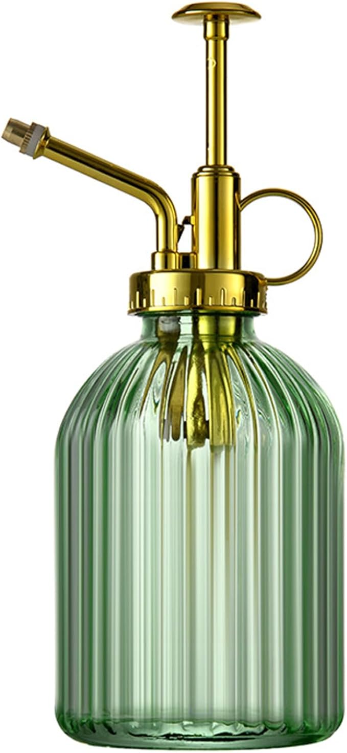 Plant Mister Water Spray Bottle for Plants Creative Hand Pressure Water Bottle Glass Flower Sprayer (Green+Golden Sprinkler) Home Accessories