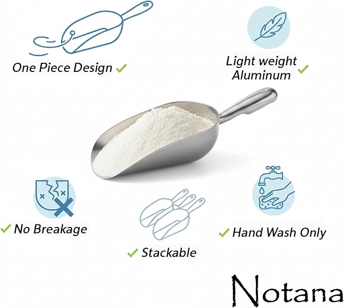 Aluminum Utility Scoop with Contoured Handle for Ice, Flour, Sugar, Grains, Candy, and Dry Goods - 5 oz Durable One-Piece Cast Aluminum Scoop with Comfortable Grip for Kitchen, and Bar
