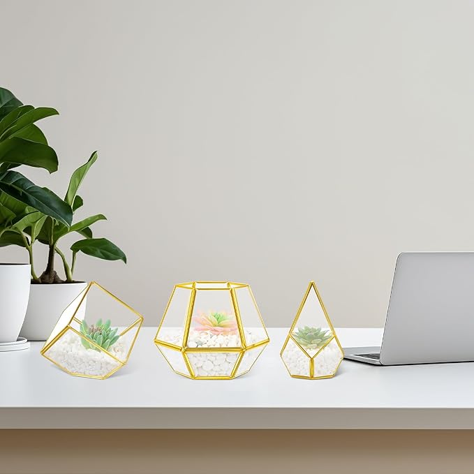 CroBlissful Hexagonal Decorative Metal Wall Shelves Include 3 Pcs Small Open Terrarium Planter Hexagonal Floating Wall Mounted Shelves for Bedroom Living Room Hallway Office Decor