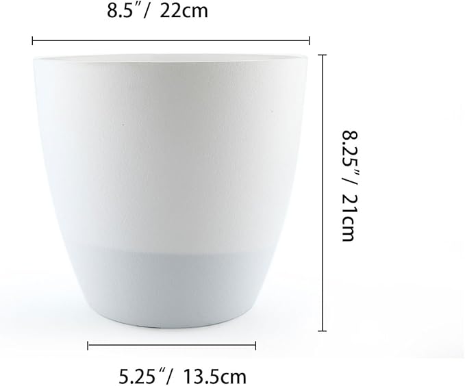 T4U 8.5 Inch Plastic Self Watering Planter with Water Level Indicator White Set of 4, Modern Decorative Planter Pot for All House Plants, Flowers, Herbs, African Violets, Succulents