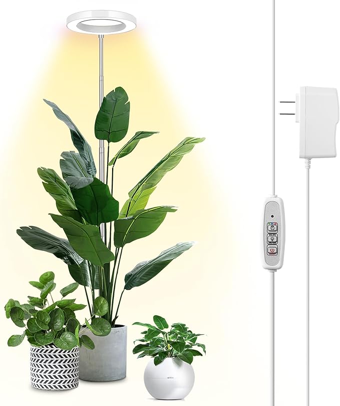 LBW Plant Grow Light, 72 LEDs Full Spectrum Grow Lights for Indoor Plants,Large Grow Lamp with 4/8/12H Auto Timer & 4 Dimmable Brightness, Height Adjustable, Ideal for Tall Plants,White