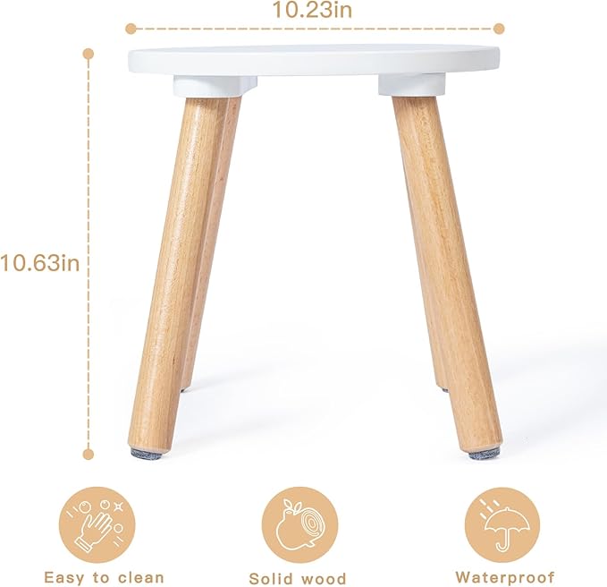 Frogprin 2 Pack Wooden Kids Stool - Perfect for Sensory Table, Toddler Step Multi-Purpose Sitting, Children's Small 10.23in Round Stable Natural Anti-Slip