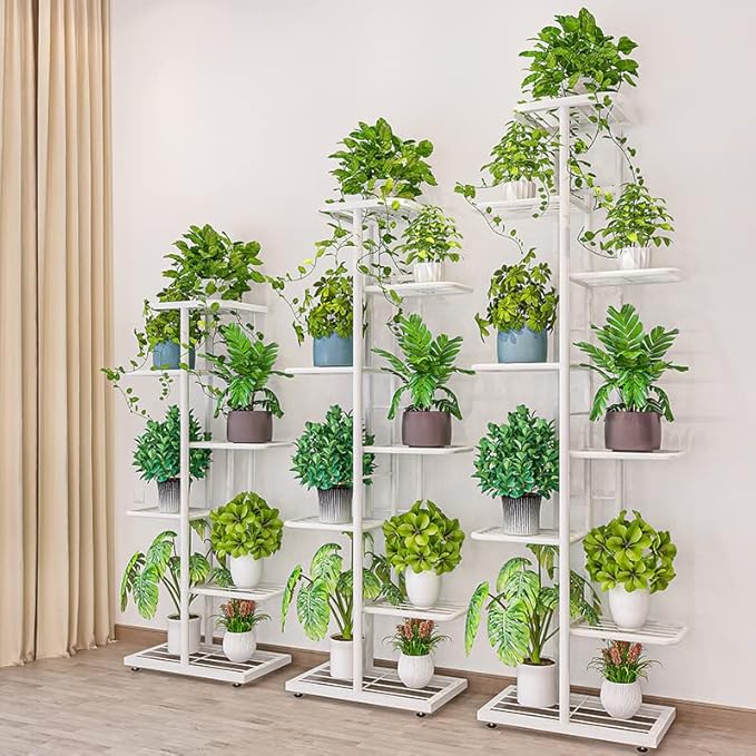 MTB Garden 8 Tier Metal Plant Stand for Indoor Outdoor Flower Pot Display Planter Shelf, White