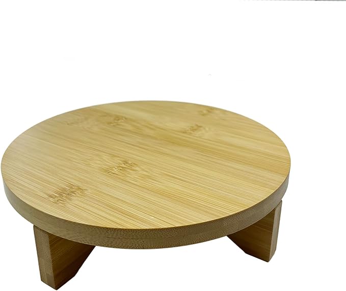 Short Round Wooden Plant Stand Indoor Desktop Flower Pedestal Stand Wood Decor Risers for Small Plants Display(7.6 Inch)