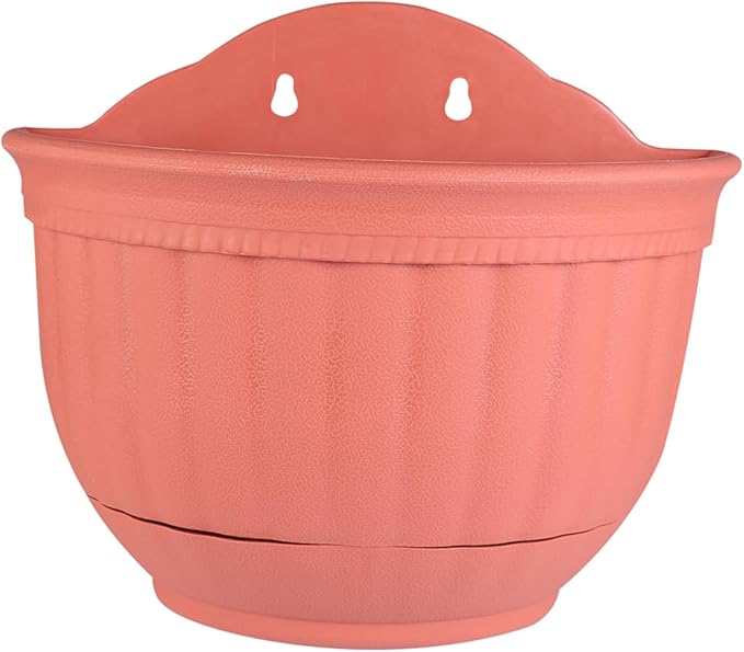 POPETPOP 2pcs Semi-Circular Imitation Leather Hanging Flower Planter Pot for Garden Decor Small Wall-Mounted Container for and Herbs Brick Red