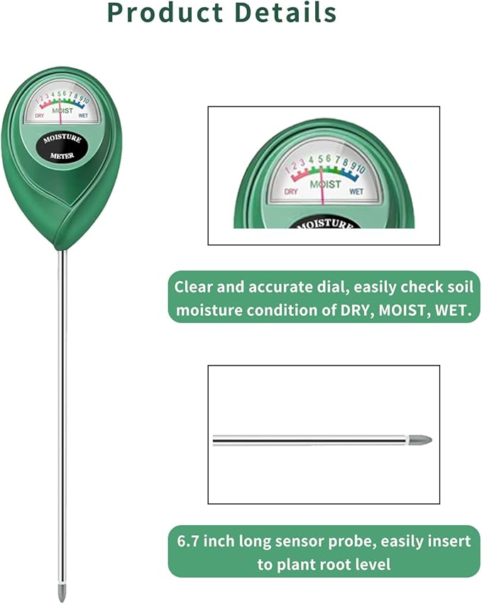 Censinda Soil Moisture Meter, 2 Pack Soil Moisture Monitor for House Plants, Soil Hygrometer Moisture Sensor for Indoor & Outdoor, Garden, Farm, Lawn Plant Care, No Battery Needed(Green + White)
