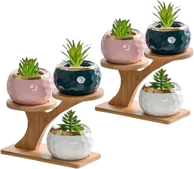 2-Pack Bamboo Mini Plant Stands for Window Sill & Desk, Small Indoor Decorative Shelves - Lightweight Space-Saving Home Office Decor for Living Room, Bedroom, Tabletop