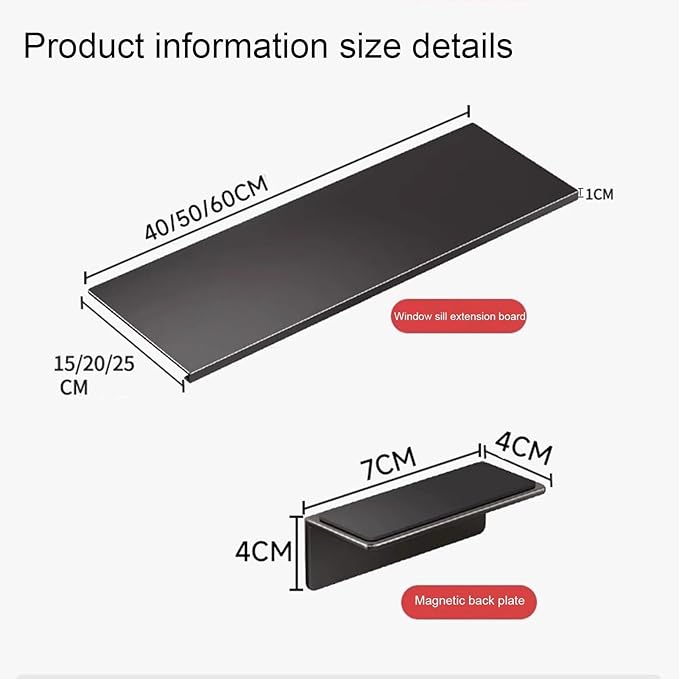 Window Sill Extender Plate， 24-inch sill expander Grey Carbon Steel Storage Shelf， with Magnetic Base for Kitchen Organization