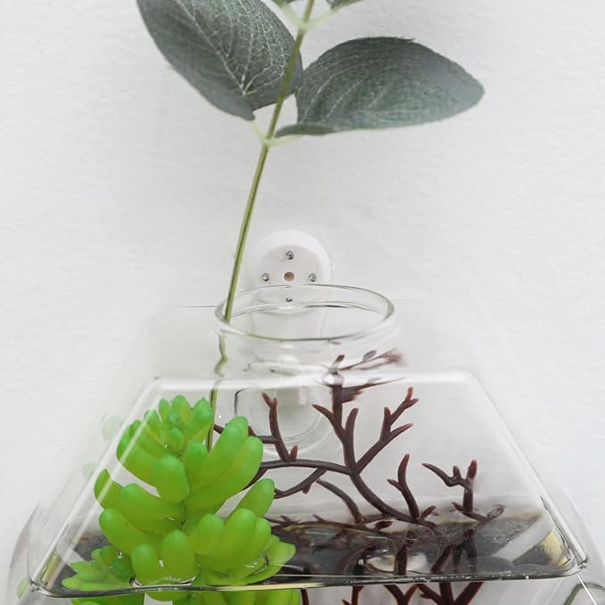 4 Pack Wall Hanging Plant Terrariums, Wall Mounted Hexagon Shape Glass Planter Flower Vase, Geometric Hydroponics Plant Propagator for Home Office Living Room Decor