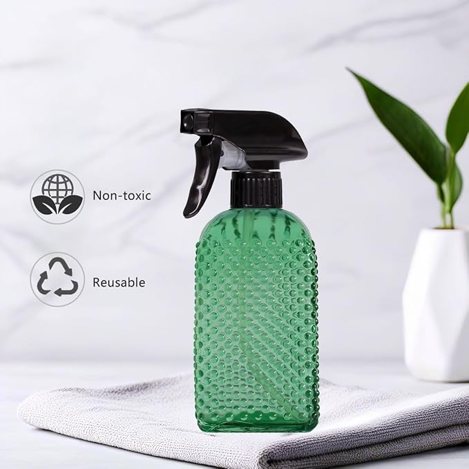 Plant Mister Glass Spray Bottle - 3 Pack 13oz Reusable Green with Adjustable Nozzle for Indoor Plants, Gardening, Cleaning, Hair Care & Household Use