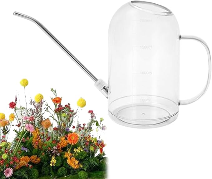 2L Large Long Spout Watering Can for Indoor Outdoor Plants, ABS Stainless Steel Garden Watering Pot with Ergonomic Handle, Precise Root Irrigation Tool for Patio Lawn Balcony