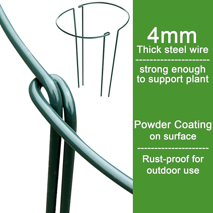 HiGift 12 Pack 10" W x 24" H Plant Stakes for Indoor Plants, Metal Garden Peony Support Cages, Outdoor Plant Supports Ring Prop, Large Plant Stake for Hydrangea,Rose,Flower,Vine,Potted Plants