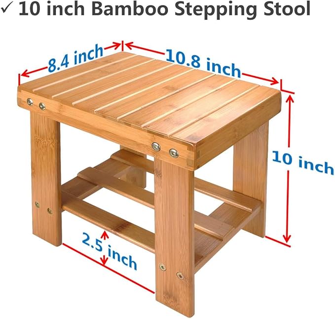 ASelected Bamboo Bench Stool, 10 inch Wooden Foot Step Stool for Bedroom Kitchen Mudroom Foyer Entryway Small Bench Shoe Stool
