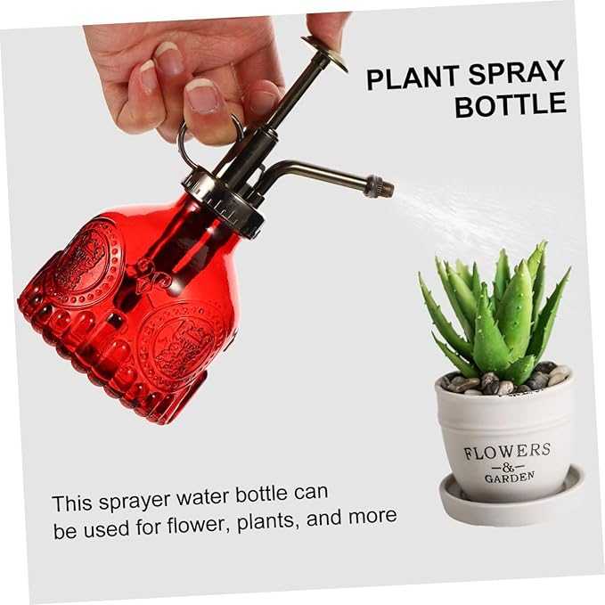 GALPADA Vintage Embossed Glass Watering Spray Bottle for Plants – Portable Handheld Mister Manual Press for Indoor and Outdoor Garden Use