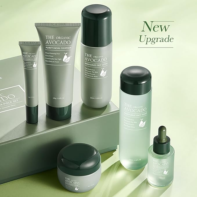 Avocado Skincare Kit, 7-In-1Skincare Gift Set, Skin Care Set With Facial Cleanser, Toner, Moisturizing Lotion, Eye Cream, Face Serum, Facial Cream, Lip Balm For Women Teen Daily Skin Care (7 Count)
