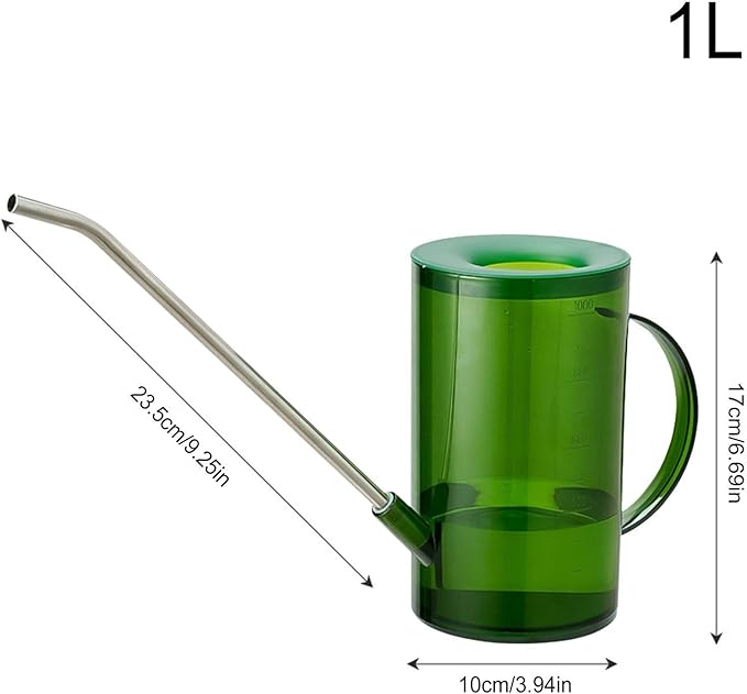 Long Spout Watering Cans | Small Can for Indoor Plants | 1L Clear with Handle Scale Detachable Lid | Plant Watering Devices for Flowers Succulents | Gardening Supplies