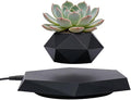 Magnetic Levitating Rotating Planter Pot - Floating Hexagon Flower Pot for Air Plants, Succulents, Bonsai | Modern Home Office Desk Decor, Soil-Free Hydroponic Planter in Black