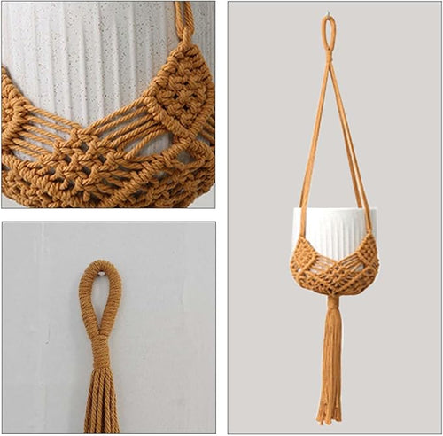 2 Pack 90CM (35inch) Extra Long Macrame Plant Hangers, up to 8 inch Pot Hanging Planter with Patterns, Premium Cotton Rope Crochet Boho Hanging Planter Basket for Indoor & Outdoor Plants (Brown)