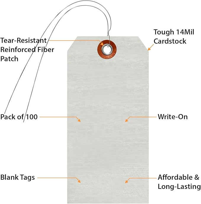 SmartSign Debossable Dead-Soft Aluminum Indentable Blank Write-On Marking Tags | 2.375" x 4.875", Pack of 100 Pre-Wired Tags