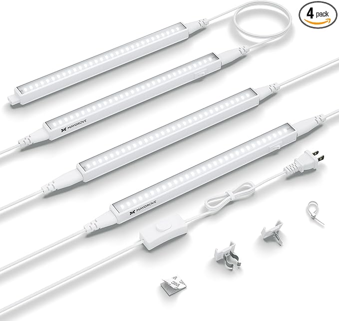Maygrove Grow Lights for Indoor Plants, Sunlike Full Spectrum 5000K 1FT LED Growing Lamp 28W (4 x 7W), T5 Grow Light Strip for Seed Starting, Vegetables, Linkable, White, 4-Pack