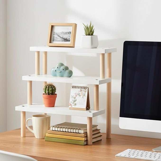 Eorbow 3-Tier Desk Succulent Stand, 14" Windowsill Plant Ladder Shelf, Wooden Multi Tiered Flower Pot Holder, Indoor Plants Display Rack, Desktop Storage Organizer for Cupcake Spices